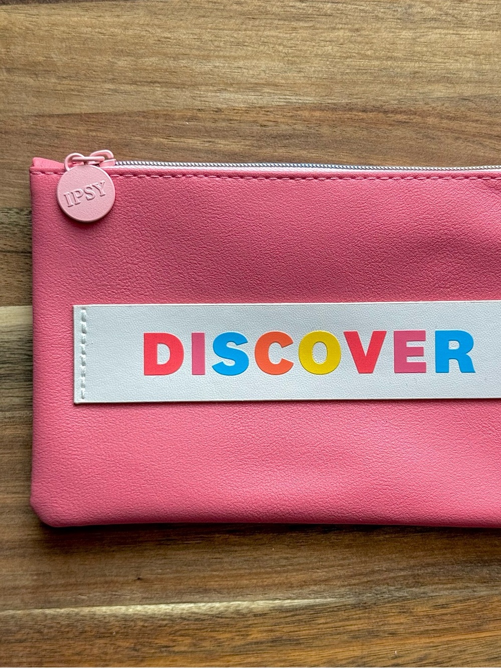 ipsy pink leather zippered pouch makeup bag